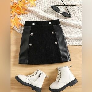 Girls corduroy PU faux leather skirt